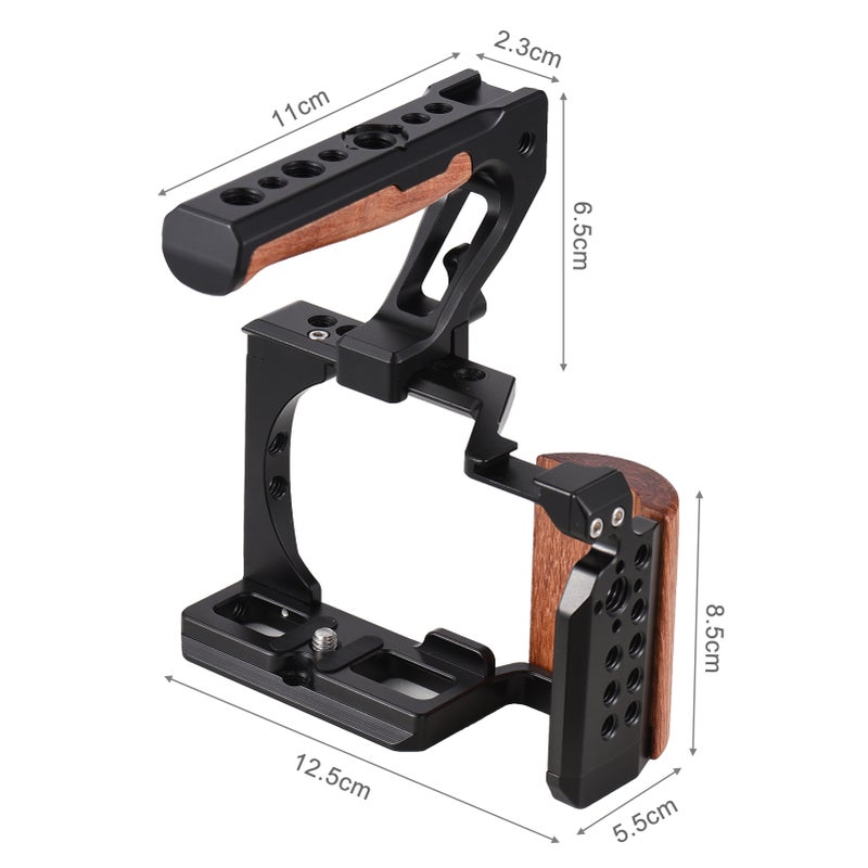 Camera Cage + Top Handle Kit Aluminum Alloy Video Cage with Cold Shoe Mount 1/4 Inch& 3/8 Inch Threads Replacement for Sony ZV-E10 Camera - Image 3