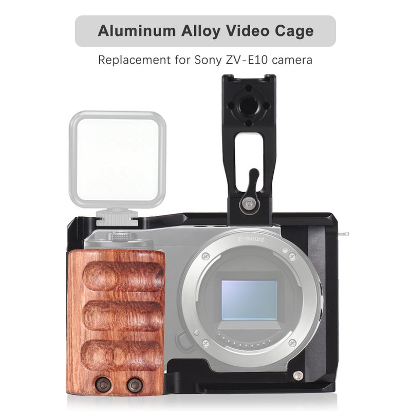Camera Cage + Top Handle Kit Aluminum Alloy Video Cage with Cold Shoe Mount 1/4 Inch& 3/8 Inch Threads Replacement for Sony ZV-E10 Camera - Image 4