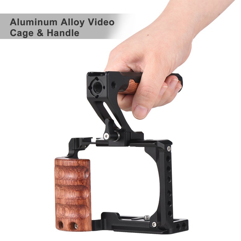 Camera Cage + Top Handle Kit Aluminum Alloy Video Cage with Cold Shoe Mount 1/4 Inch& 3/8 Inch Threads Replacement for Sony ZV-E10 Camera - Image 5