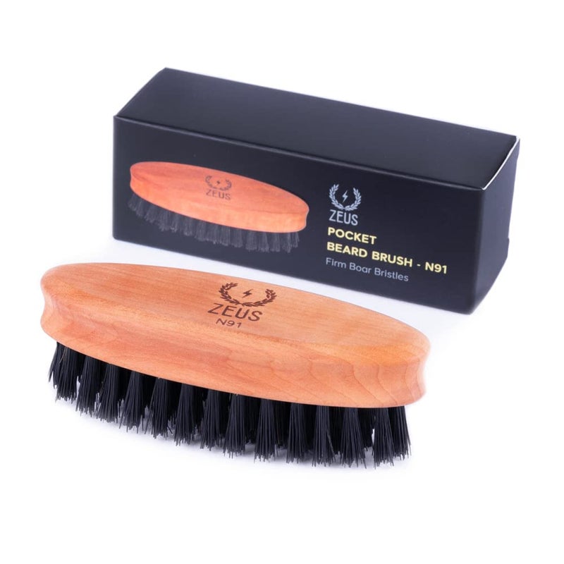 ZEUS Pocket Beard Mustache Brush for Men Travel Size Grooming Tool with Firm Stiff Boar Hair Bristles for Beard Styling Detangling Made in Germany N91