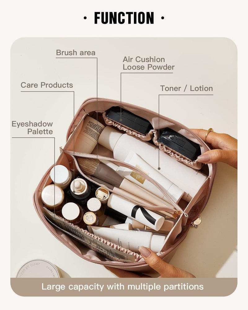 CARTEEO Womens Large Capacity Cosmetic Bag Travel Bag Waterproof Leather Makeup Organizer with Wide Opening Dividers with Handle 12cm - Image 2