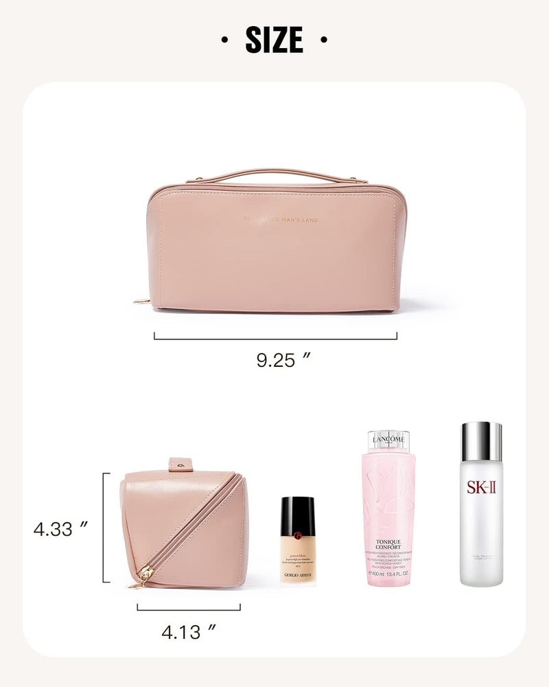 CARTEEO Womens Large Capacity Cosmetic Bag Travel Bag Waterproof Leather Makeup Organizer with Wide Opening Dividers with Handle 12cm - Image 5
