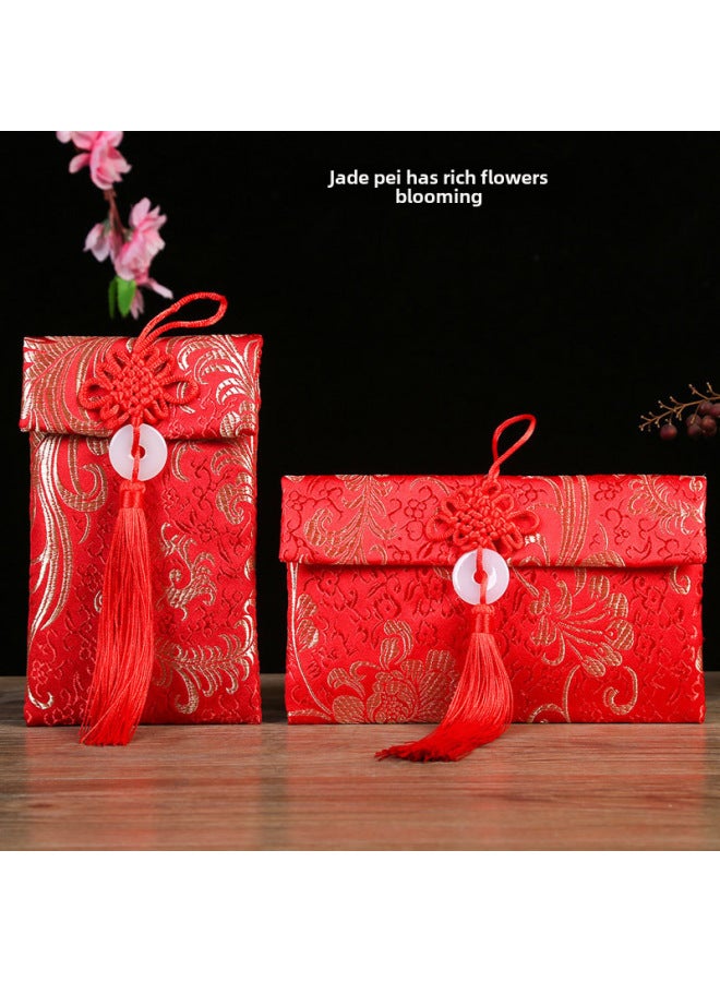 الازدهار قماش البروكاد حقيبة ظرف أحمر بقيمة عشرة آلاف يوان لخطوبة مهر العروس حفل شاي الزفاف ظرف أحمر للتغيير بقيمة عشرة آلاف يوان ظرف أحمر زفاف من الفانيلا - Image 1