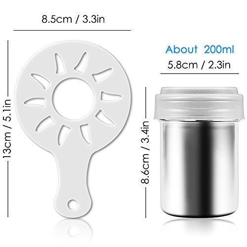 AIFUDA 3 Pack Stainless Steel Powder Shaker, Suger Shakers Coffee Cocoa Dredges with Fine-Mesh Lid, AIFUDA Power Can For Cooking Home Restaurant with 16 Pcs Printing Molds Stencils - Image 4