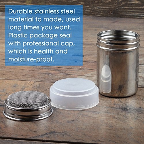AIFUDA 3 Pack Stainless Steel Powder Shaker, Suger Shakers Coffee Cocoa Dredges with Fine-Mesh Lid, AIFUDA Power Can For Cooking Home Restaurant with 16 Pcs Printing Molds Stencils - Image 5