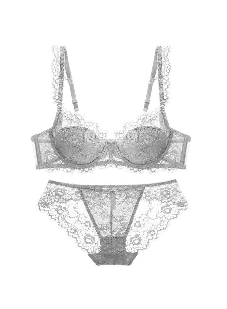 KUYING New Vine Jacquard Half Cup Lace Bra Small Chest Gathering Anti Drop Bra Set