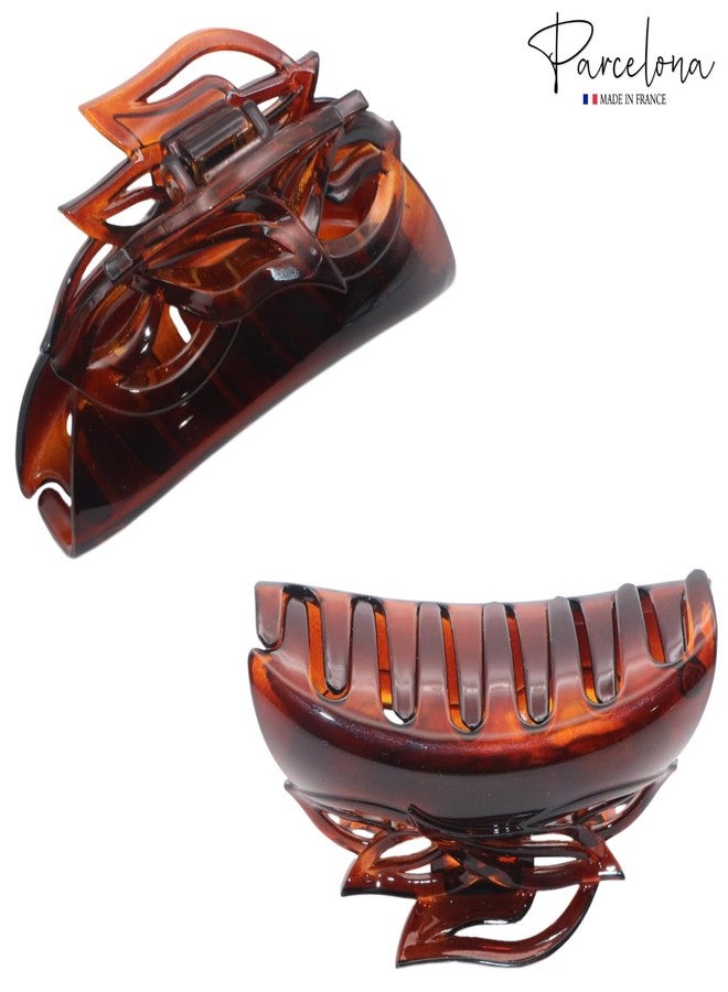 Parcelona French Leafy Medium Tortoise Shell Brown Celluloid Jaw Hair Claw Clip Clamp Clutcher for Fine Long Hair - Image 5