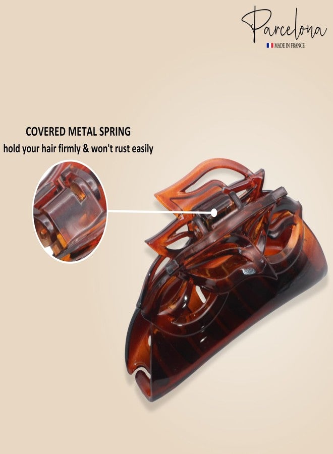 Parcelona French Leafy Medium Tortoise Shell Brown Celluloid Jaw Hair Claw Clip Clamp Clutcher for Fine Long Hair - Image 4