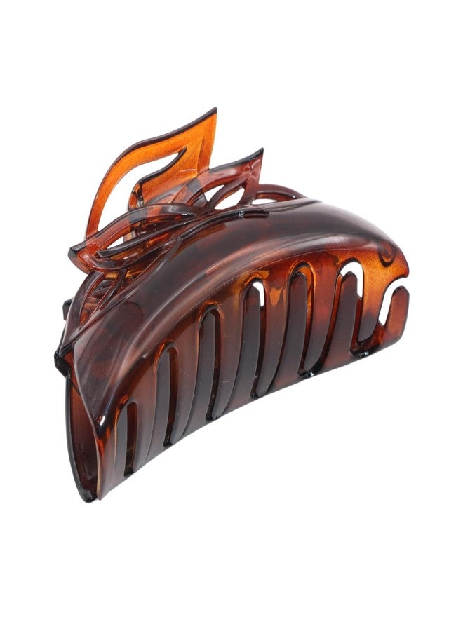 Parcelona French Leafy Medium Tortoise Shell Brown Celluloid Jaw Hair Claw Clip Clamp Clutcher for Fine Long Hair - Image 1