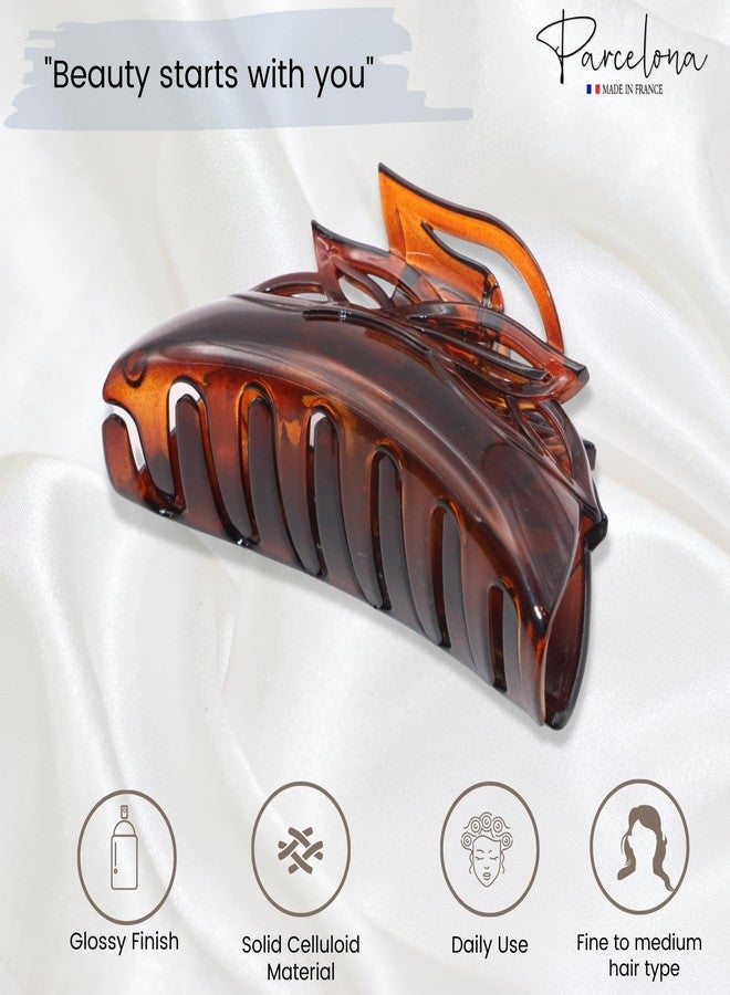 Parcelona French Leafy Medium Tortoise Shell Brown Celluloid Jaw Hair Claw Clip Clamp Clutcher for Fine Long Hair - Image 2