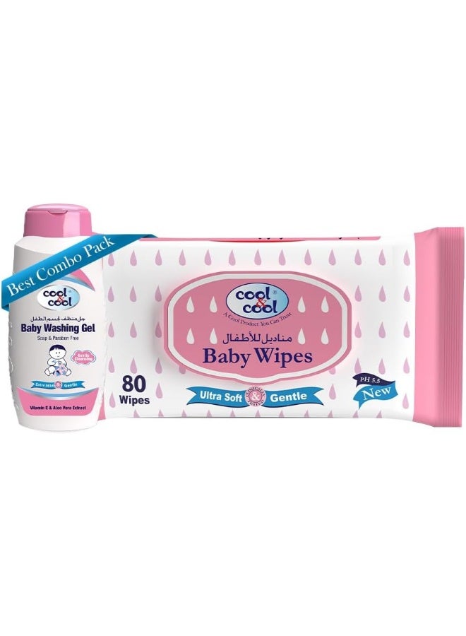 Cool & Cool Baby Wipes 80's + Baby Washing Gel 100ML - Combo Pack - Image 1