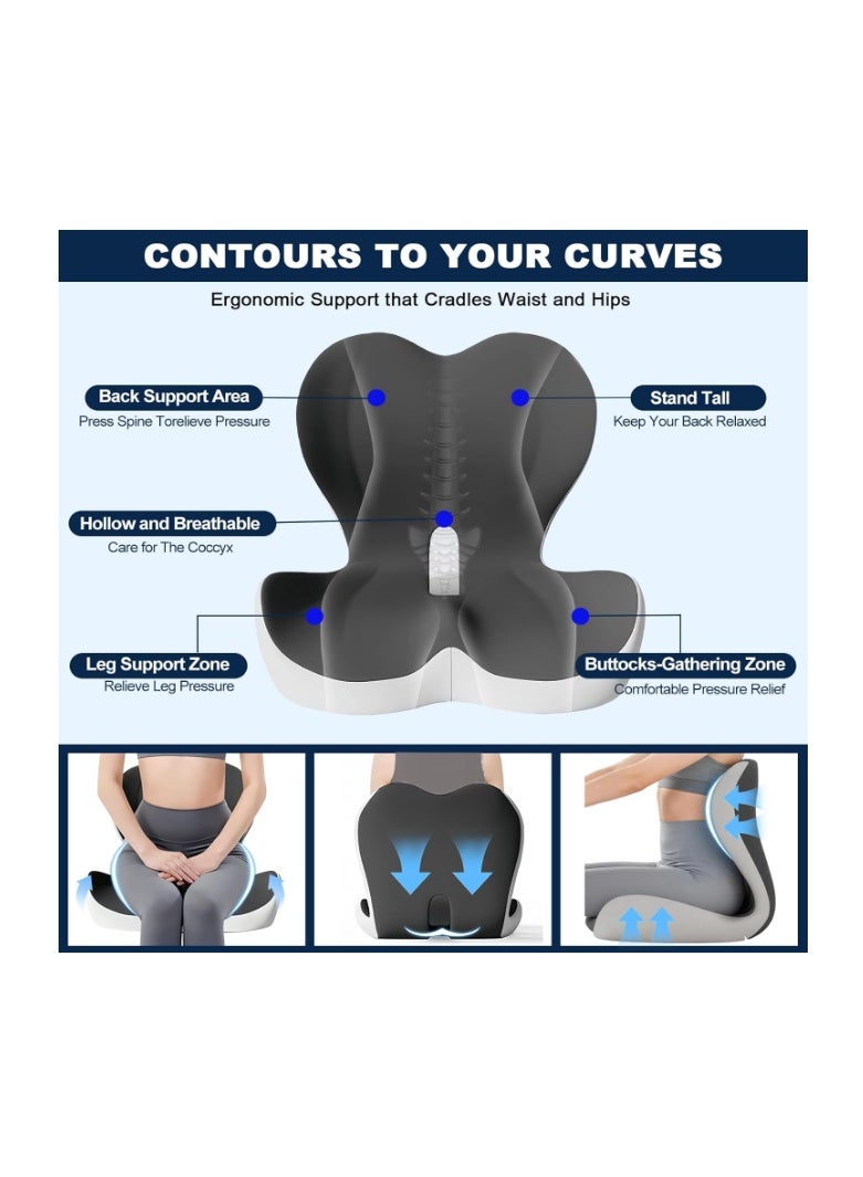 BLYPHOO Seat Cushion Lumbar Support Pillow, BLYPHOO Memory Foam Chair Cushion, Ergonomic Coccyx Cushion for Office Chair Car, Tailbone Pain Relief, Back Tailbone Support, Removable Cover - Image 3