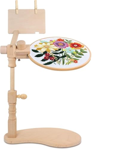 guofa Embroidery Hoop Stand Hands Free Cross Stitch Stand for LapOvals 360 Adjustable Wooden Holder for Cross Stitch Craft Needlework - Image 1