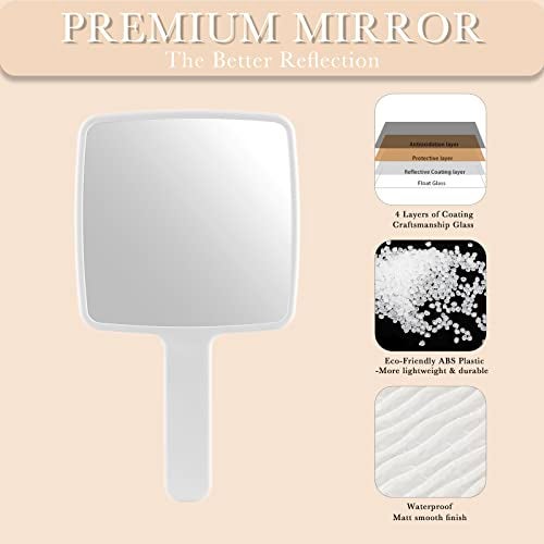 Jasefa Hand Mirror, Handheld Mirror with Handle for Makeup, Portable Cute Hand held Mirror for Shaving, Travel Men & Women(White) - Image 4