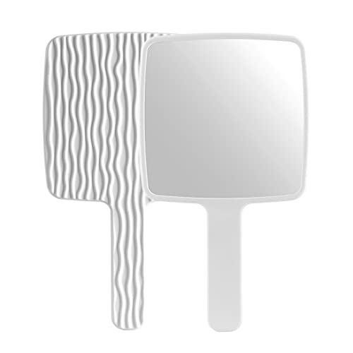 Jasefa Hand Mirror, Handheld Mirror with Handle for Makeup, Portable Cute Hand held Mirror for Shaving, Travel Men & Women(White) - Image 1
