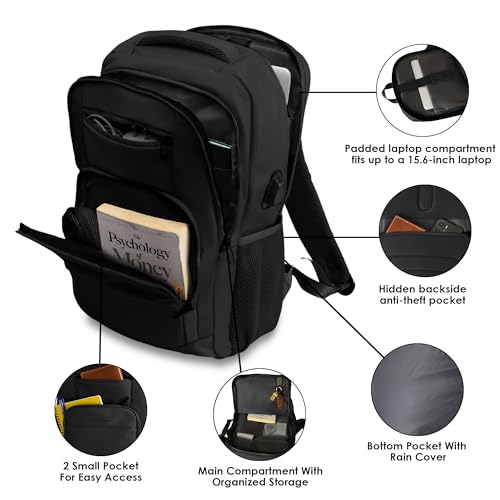 Red Lemon Swiss pack 26L Waterproof Laptop Backpack – Pro Series 2025 Model,15.6" Laptop Bag with Rain Cover for Men & Women, Ideal for Office, Travel, School & Daily Use (Midnight Black) - Image 4