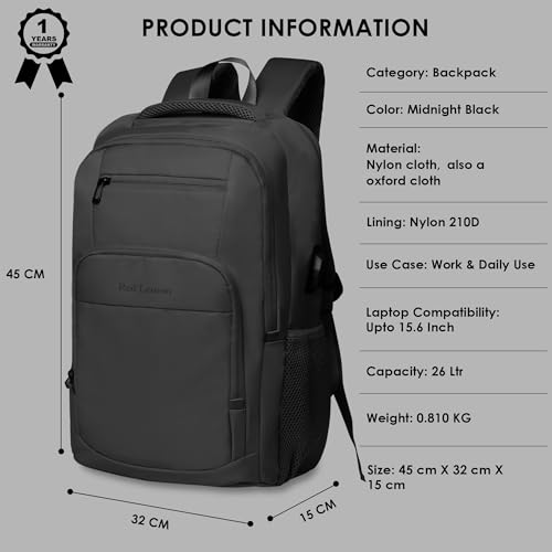 Red Lemon Swiss pack 26L Waterproof Laptop Backpack – Pro Series 2025 Model,15.6" Laptop Bag with Rain Cover for Men & Women, Ideal for Office, Travel, School & Daily Use (Midnight Black) - Image 3