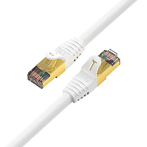 Tera Grand - Premium CAT7 Double Shielded 10 Gigabit 600MHz Ethernet Patch Cable for Modem Router LAN Network, Gold Plated Shielded RJ45 Connectors, 3 ft White - Image 1