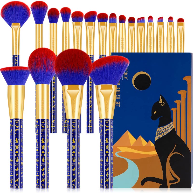 Docolor Makeup Brushes 19Pcs Makeup Brush Set Premium Gift Synthetic Powder Kabuki Foundation Contour Blush Concealer Eye Shadow Blending Liner Make Up Brush Kit Ancient Egyptian Series