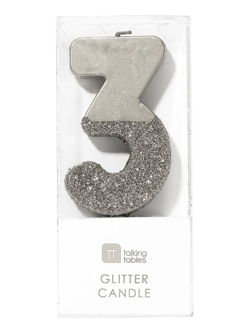 Talking Tables Silver Glitter Number Candle - 3