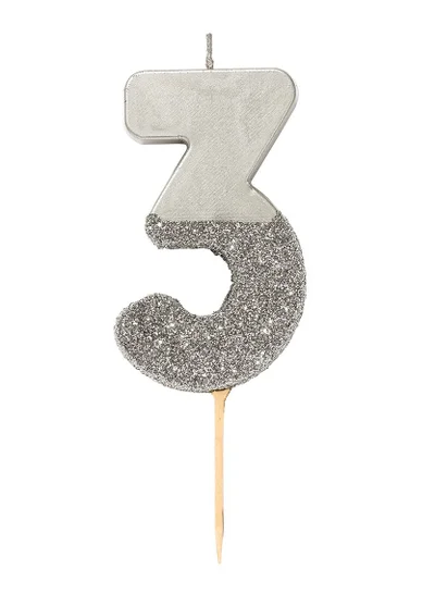 Talking Tables Silver Glitter Number Candle - 3