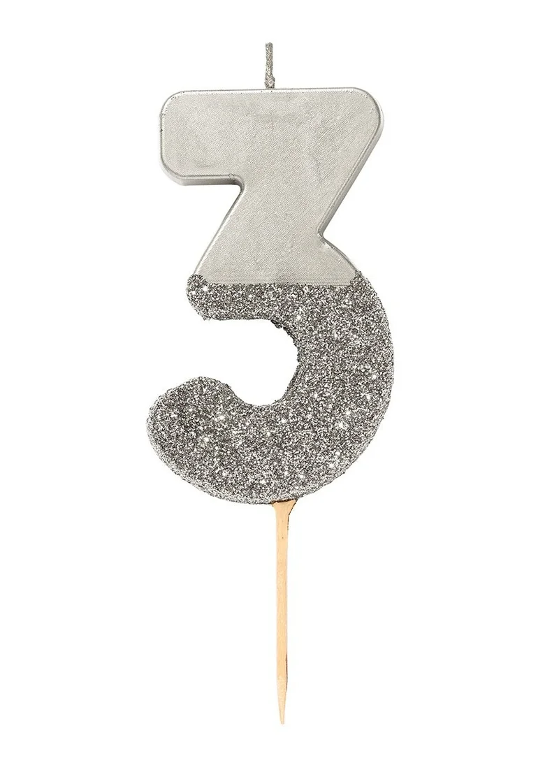 Talking Tables Silver Glitter Number Candle - 3