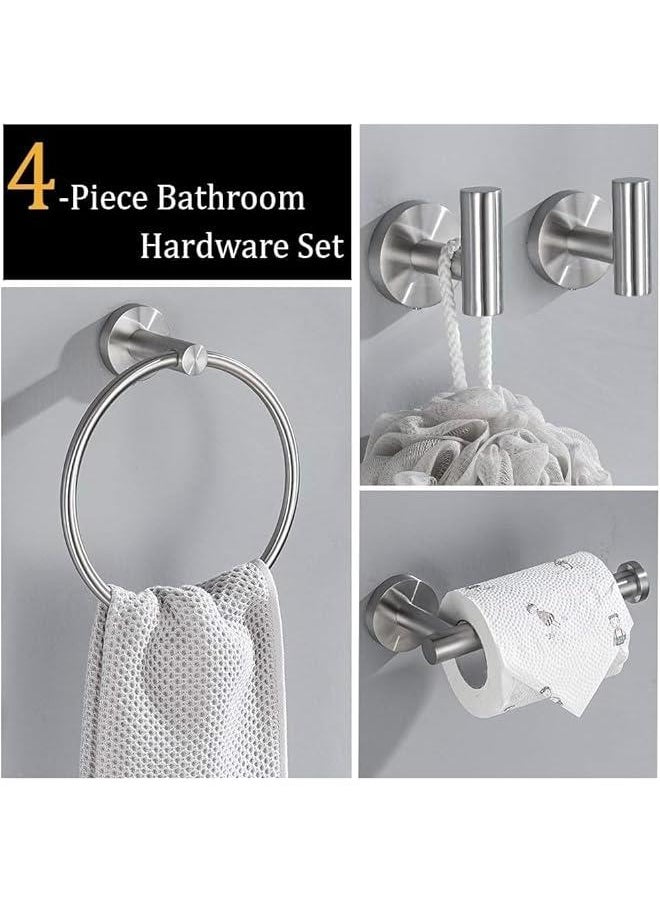 HOOKOR Durku Bathroom Hardware Set,4 Piece Stainless Steel Bathroom Hardware Set Include Hand Towel Ring, Toilet Paper Holder,and 2 Robe Towel Hooks,Bathroom Hardware Accessories Set (Silver)  - Image 2