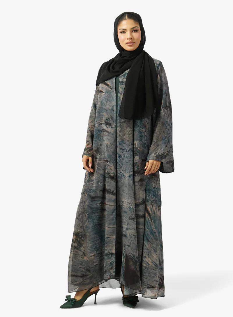 hayas closet Printed Open Front V Neck Abaya
