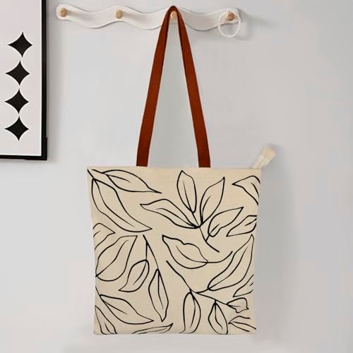 StyleMyWay Large Cotton Designer Canvas Tote Bag with Zip, Inner Pocket for Shopping, Office & Daily Use (Abstract Black & White) | College Bag for Girls | Travel & Beach Bag - Image 3