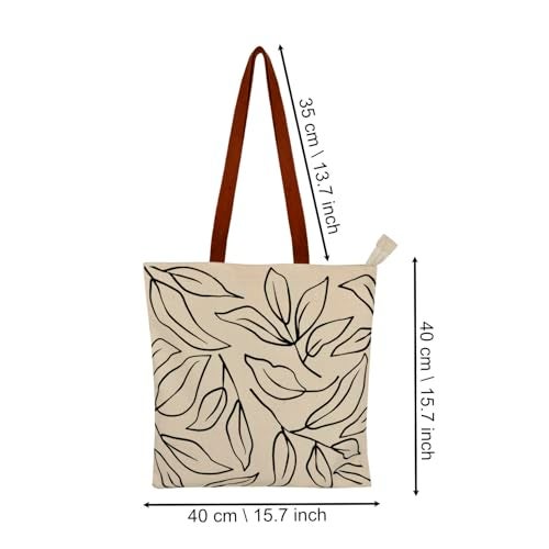 StyleMyWay Large Cotton Designer Canvas Tote Bag with Zip, Inner Pocket for Shopping, Office & Daily Use (Abstract Black & White) | College Bag for Girls | Travel & Beach Bag - Image 4