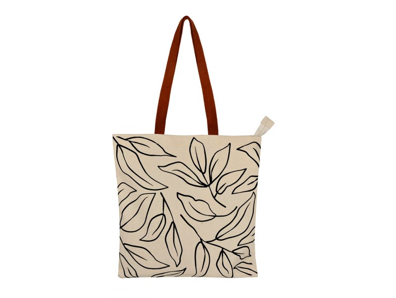 StyleMyWay Large Cotton Designer Canvas Tote Bag with Zip, Inner Pocket for Shopping, Office & Daily Use (Abstract Black & White) | College Bag for Girls | Travel & Beach Bag - Image 1