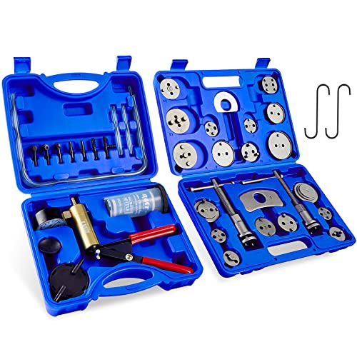 Orion Motor Tech 2 in 1 Brake Caliper Compression Tool & Brake Bleeder Kit, Handheld Vacuum Pump Brake Bleeder Tool Set, Disc Brake Pad Service Tool with Thrust Bolt Retaining Plates & 18 Adapters - Image 1