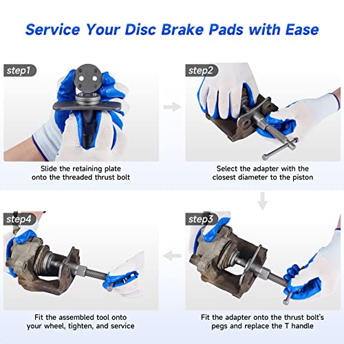 Orion Motor Tech 2 in 1 Brake Caliper Compression Tool & Brake Bleeder Kit, Handheld Vacuum Pump Brake Bleeder Tool Set, Disc Brake Pad Service Tool with Thrust Bolt Retaining Plates & 18 Adapters - Image 3