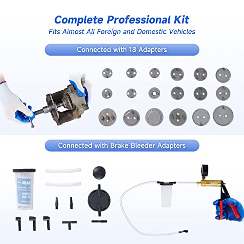 Orion Motor Tech 2 in 1 Brake Caliper Compression Tool & Brake Bleeder Kit, Handheld Vacuum Pump Brake Bleeder Tool Set, Disc Brake Pad Service Tool with Thrust Bolt Retaining Plates & 18 Adapters - Image 5