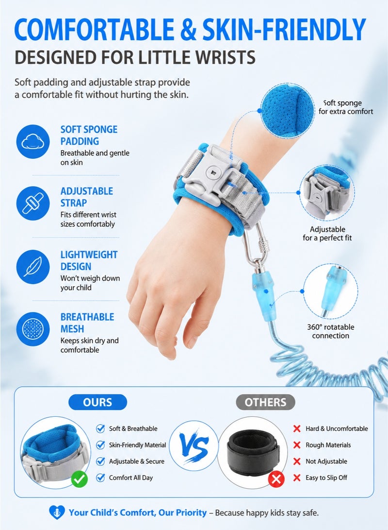 Yooyee Toddler Safety Harness Walking Leash, Anti Lost Wrist Link, Child Leash Secure Harness with Key Lock, Safety Wrist Leash for Kids Baby Boys and Girls 5 feet - Image 4