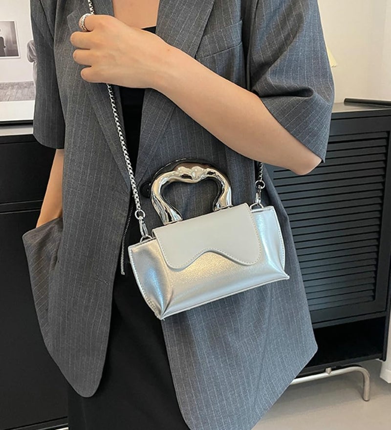 Jusavie Small Silver Bag Crossbody Bags Satchels Y2K Evening Bags Handbag for Women Hobo Bags Shoulder Bags Tote Bag for Women 2024 - Image 3
