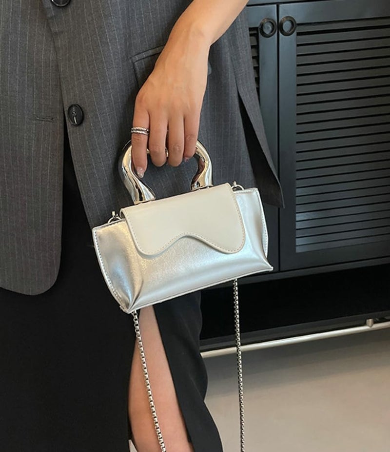 Jusavie Small Silver Bag Crossbody Bags Satchels Y2K Evening Bags Handbag for Women Hobo Bags Shoulder Bags Tote Bag for Women 2024 - Image 2