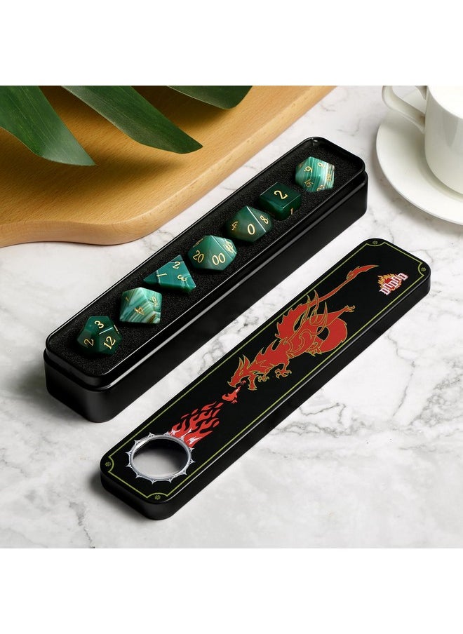 DNDND DNDND Aagte Dungeons and Dragon Dice Set 7 PCS D&D Dice with Gorgeous Gift Case for DND Tabletop Game (Green Agate)  - Image 2
