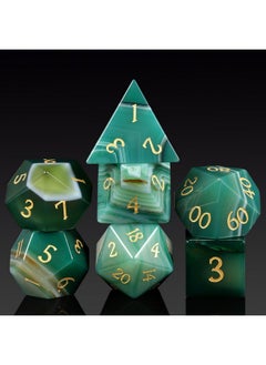 DNDND Aagte Dungeons and Dragon Dice Set 7 PCS D&D Dice with Gorgeous Gift Case for DND Tabletop Game (Green Agate)