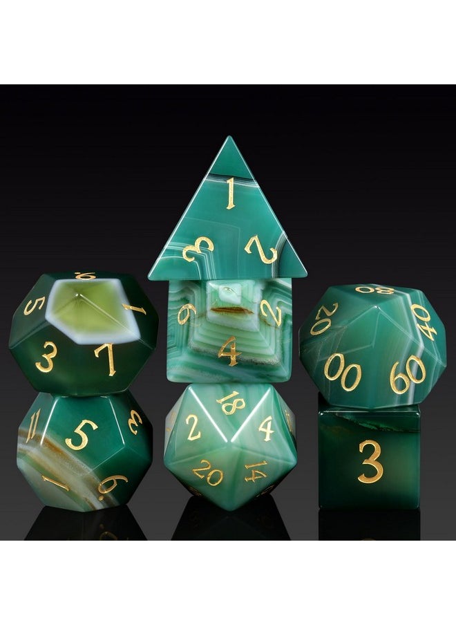 DNDND DNDND Aagte Dungeons and Dragon Dice Set 7 PCS D&D Dice with Gorgeous Gift Case for DND Tabletop Game (Green Agate)  - Image 1