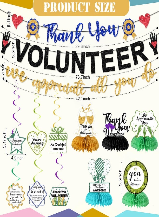 Faccito16 Pcs Volunteers We Appreciate You Decorations Includes Thank You We Appreciate Banner Employee Appreciation Table Decorations and Hanging Swirls for Volunteer Week Month Appreciation Decor - Image 2
