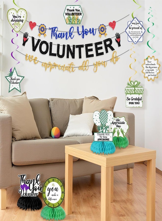 Faccito16 Pcs Volunteers We Appreciate You Decorations Includes Thank You We Appreciate Banner Employee Appreciation Table Decorations and Hanging Swirls for Volunteer Week Month Appreciation Decor - Image 3