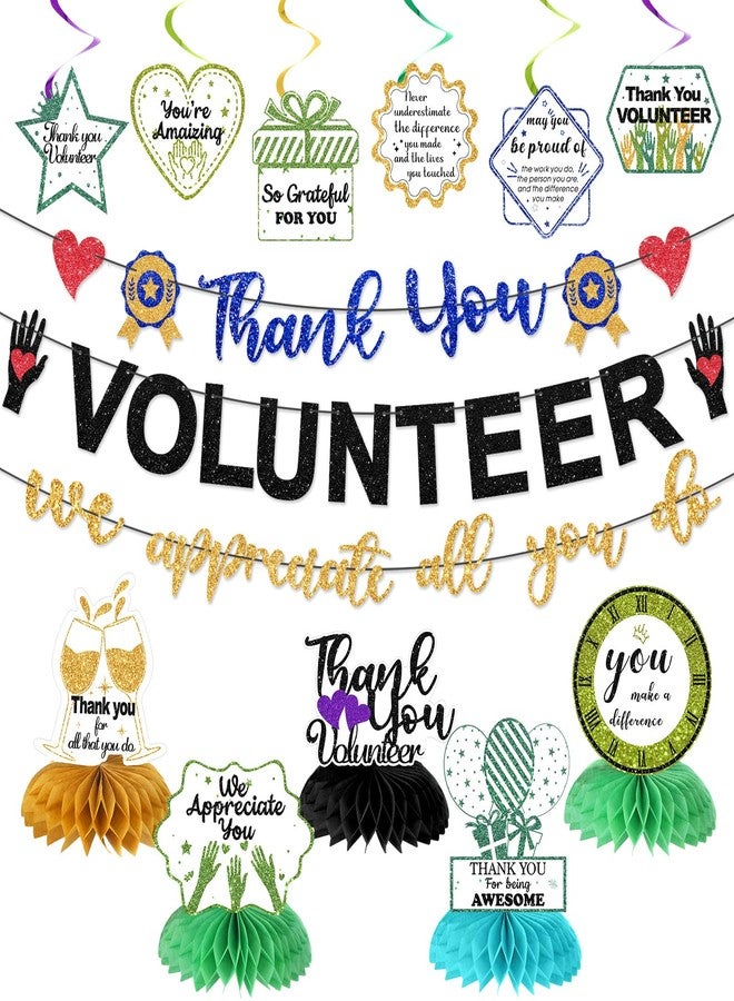 Faccito16 Pcs Volunteers We Appreciate You Decorations Includes Thank You We Appreciate Banner Employee Appreciation Table Decorations and Hanging Swirls for Volunteer Week Month Appreciation Decor - Image 1