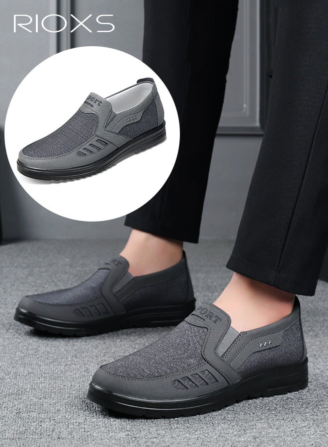 ريوكس حذاء رجالي شبكي، حذاء رجالي غير رسمي سهل الارتداء، حذاء موضة خفيف الوزن ومضاد للانزلاق، حذاء عمل ناعم القاعدة وقابل للتنفس، حذاء قيادة عصري للمنزل والسفر والترفيه، رمادي داكن - Image 1