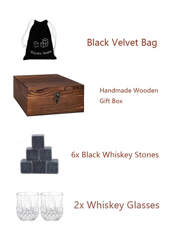 ​Whiskey Gift Set for Men, Dad - 2 Crystal Whiskey Glasses, Chilling Stones, Wooden Gift Box for Scotch - Image 2
