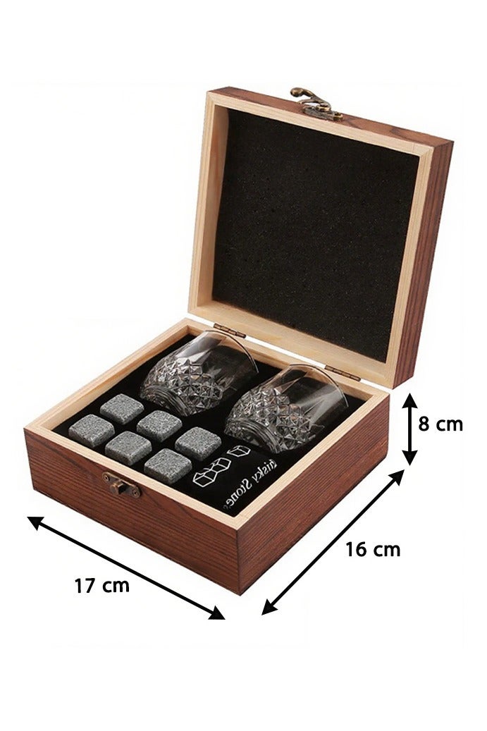 ​Whiskey Gift Set for Men, Dad - 2 Crystal Whiskey Glasses, Chilling Stones, Wooden Gift Box for Scotch - Image 3