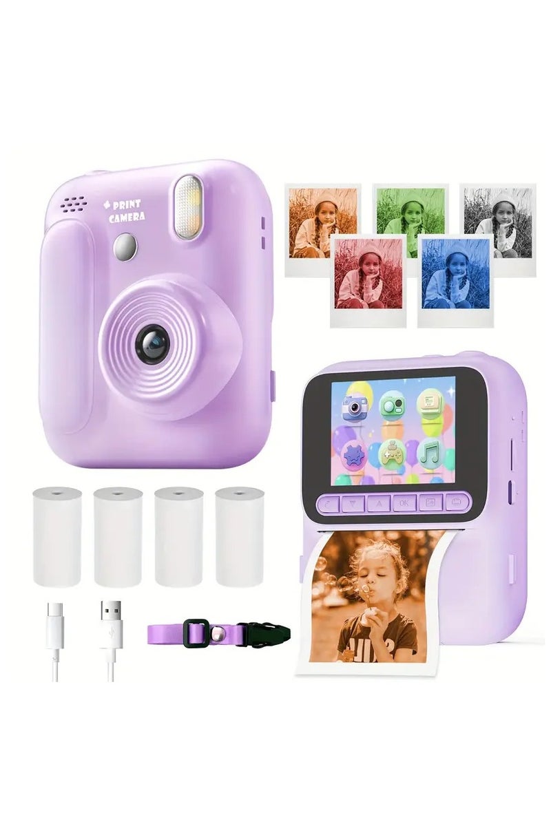 بلو فاير كاميرا طباعة فورية للأطفال بدقة 4800W، شاشة 2.4 بوصة IPS، فيديو 1080p، طباعة حرارية، ألعاب، MP3، بطارية 3 ساعات، دعم ذاكرة حتى 128GB – هدية مثالية للأطفال - Image 1