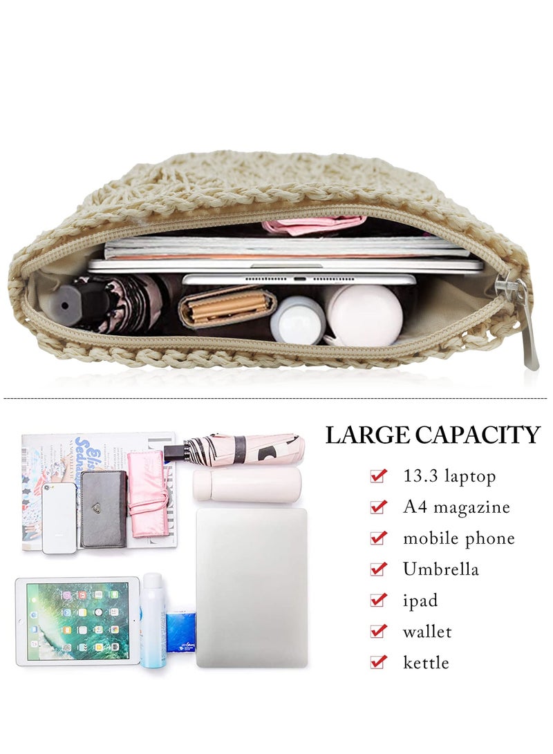 Excefore Straw Bags, for Women Summer Straw Beach Shoulder Bags Handbags Light Hand-woven Crossbody Tassel Bohemian Bags With Zipper for Purse Travel Holiday and Daily Use - Image 5