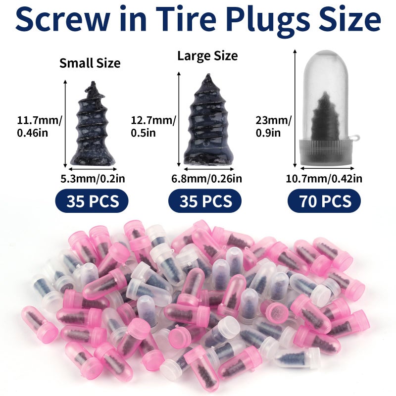 Opvixi Screw in Tire Plugs, 70 Pcs Tire Repair Screws, Tire Repair Rubber Nail Kit, Tire Screw Plug Repair Kit, Self Screw in Tire Repair Plugs for Car, Motorcycle, Truck, Tractor Tire Puncture Repair - Image 3