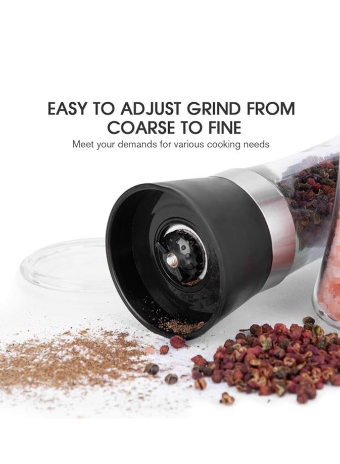 Pepper and salt grinder 2-piece set - refillable, adjustable thickness pepper grinder with glass body suitable for home and kitchen (2-piece set) - Image 2